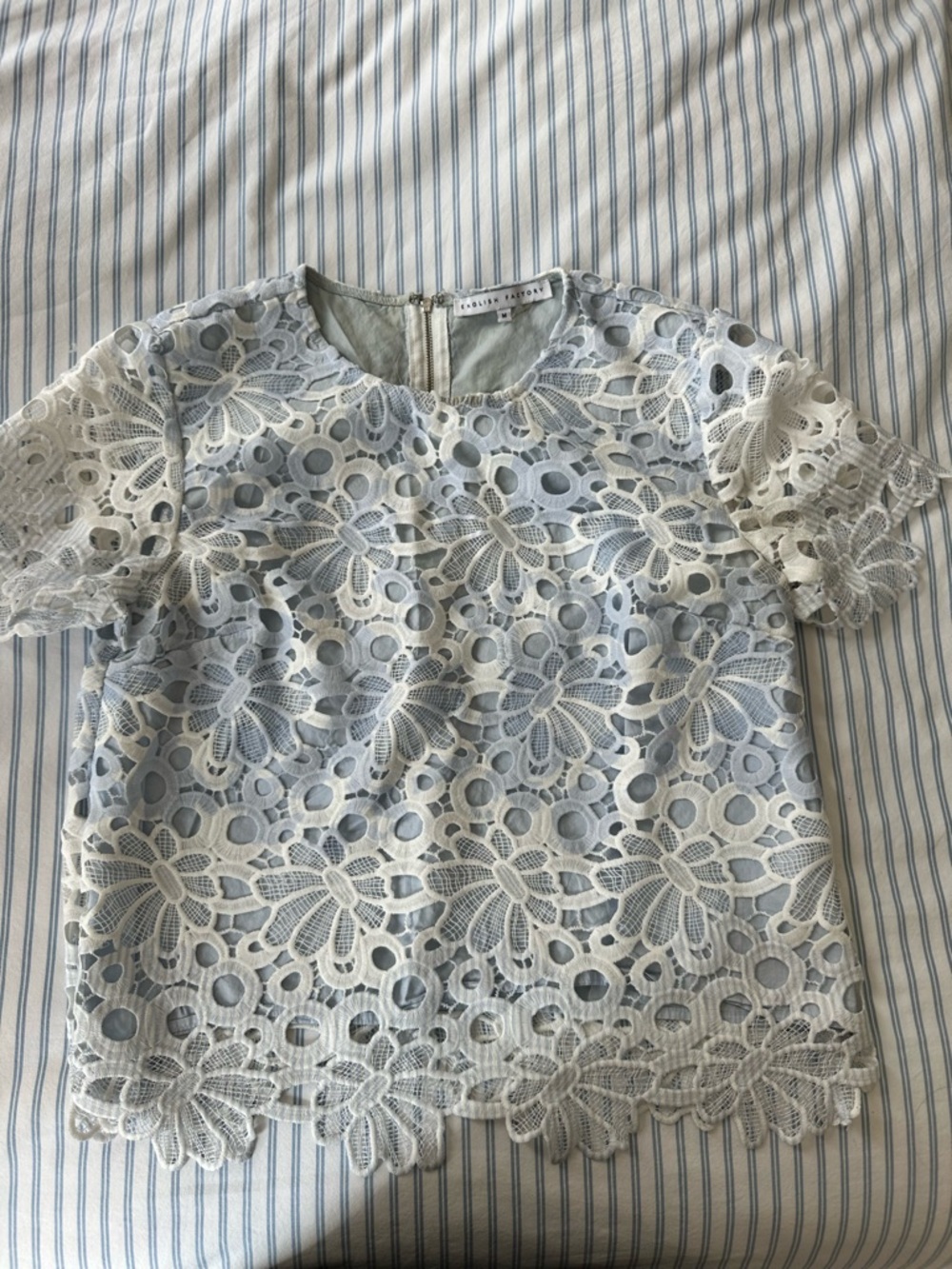 English Factory White Lace Floral Short Sleeve Top